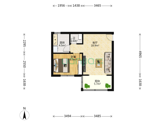 交大广厦小区 1室1厅1卫 45平方