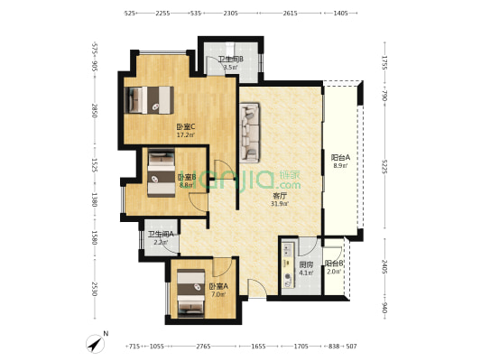 融汇半岛公园里 3室1厅2卫 101平方