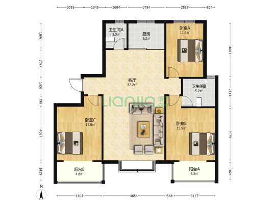 旺峰铜雀 3室1厅2卫 146平方