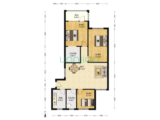 竹海水韵春风里 3室1厅2卫 109平方