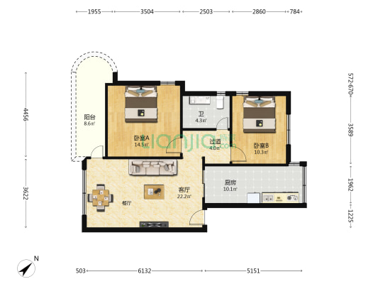 中航小区 2室1厅1卫 82平方