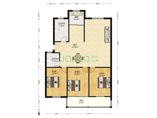 四海路 3室1厅2卫 138平方