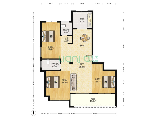 绿城·桂语兰庭 3室1厅2卫 135平方