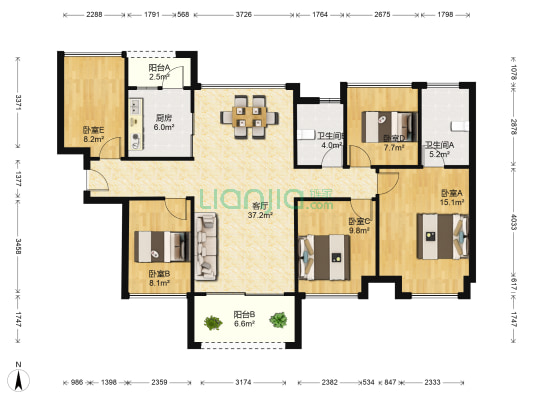 中信新城 5室1厅2卫 105平方