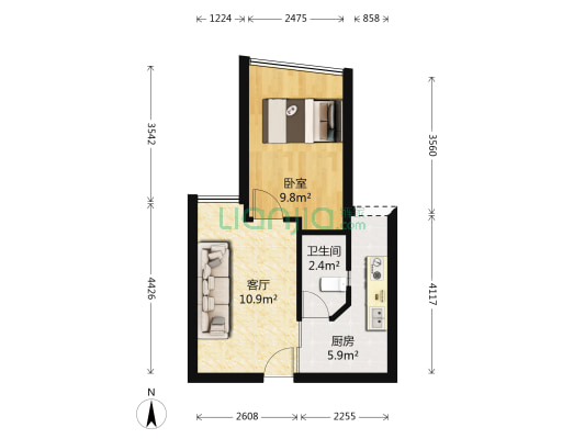 京基东方华都 1室1厅1卫 41平方