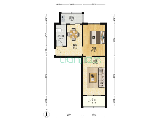 庄浪西路供电局家属院 1室2厅1卫 46平方