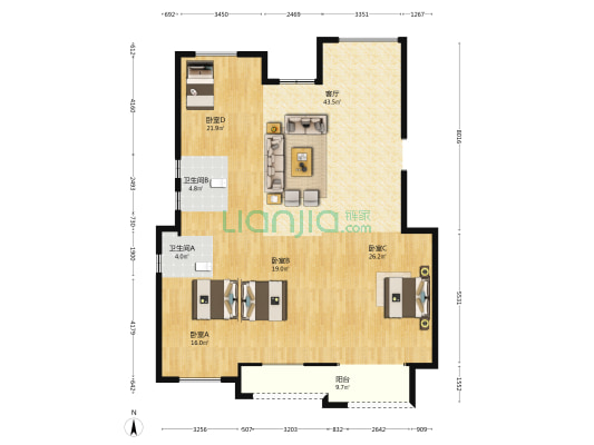 香榭水岸  4室1厅2卫 159平方