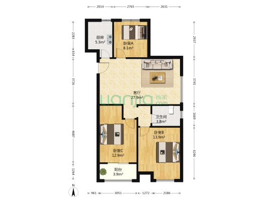 海怡新城锦绣苑 3室1厅1卫 115平方
