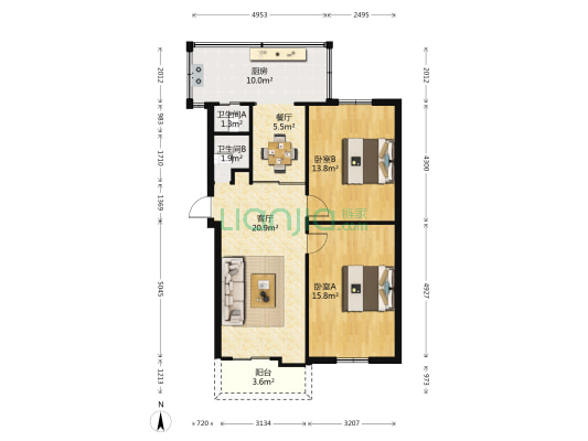 科技报宿舍 2室2厅2卫 81平方