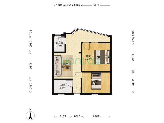 鳅鱼巷71号 2室1厅1卫 60平方