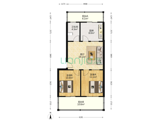 福园楼 2室1厅1卫 78平方