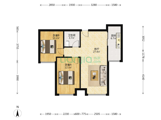 呈润里星河湾西区 2室1厅1卫 80平方