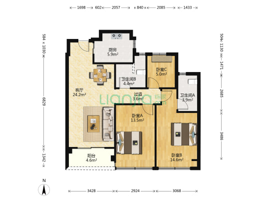 桂语听澜轩 3室1厅2卫 103平方