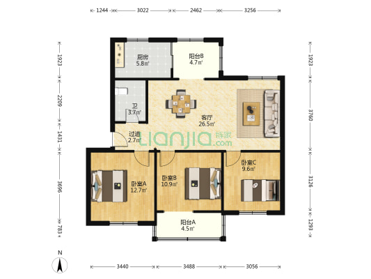 兴隆路 3室1厅1卫 98平方