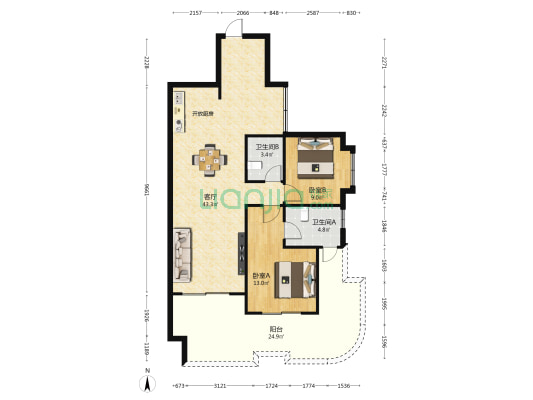 陶然湾·黄金泉 2室1厅2卫 84平方