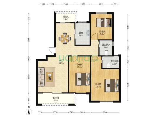 永安家苑 3室1厅2卫 121平方
