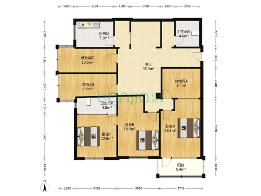 东湖别苑 3室1厅2卫 154平方