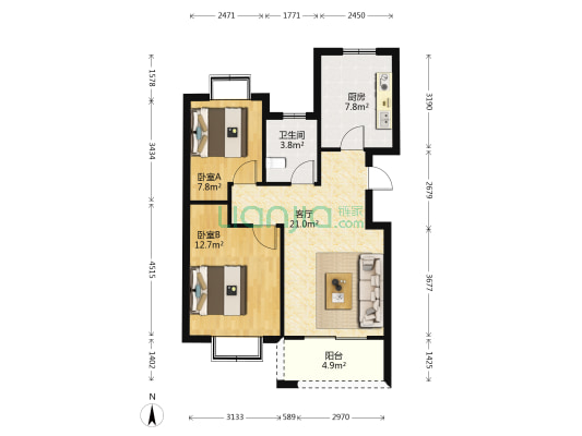 顺达花苑西区 2室1厅1卫 81平方