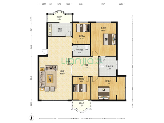 上南街299号 4室1厅2卫 150平方