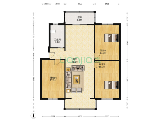 金地小区 2室1厅1卫 125平方