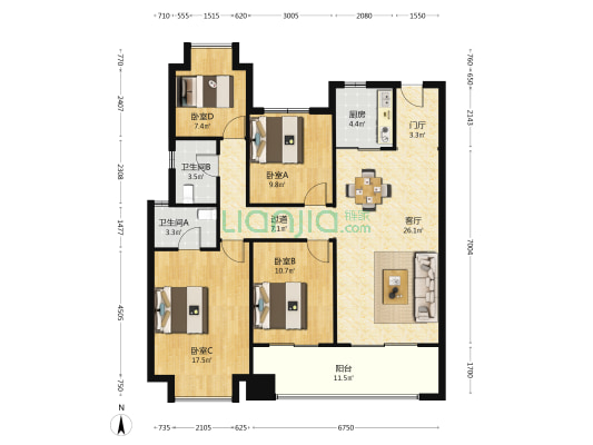南旅嘉福里 4室1厅2卫 131平方