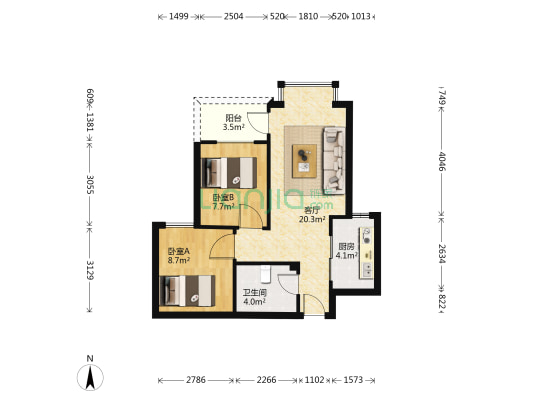 琼林苑(商住楼) 2室1厅1卫 72平方