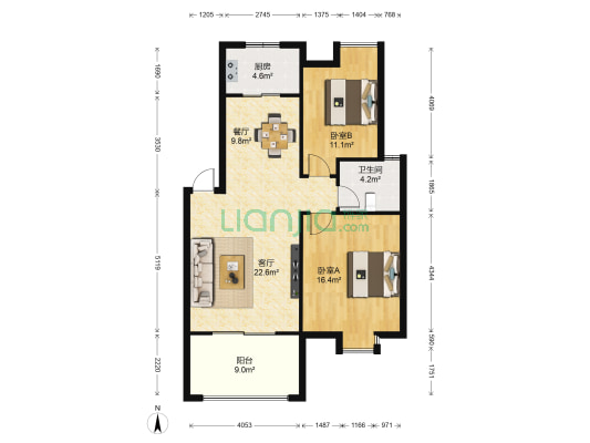 经晨红星城市花园 2室2厅1卫 88平方
