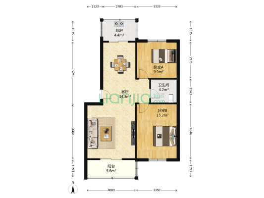 长安园配套公寓小区东区 2室1厅1卫 94平方