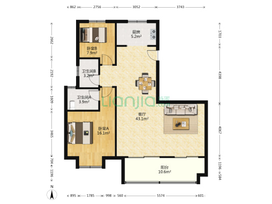万瑞林山翠语 2室1厅2卫 124平方