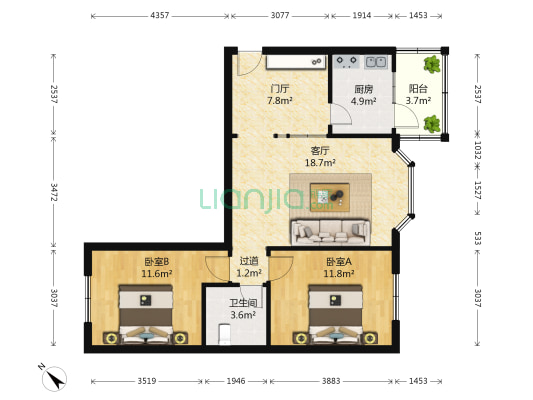 泰怡花园 2室1厅1卫 78平方
