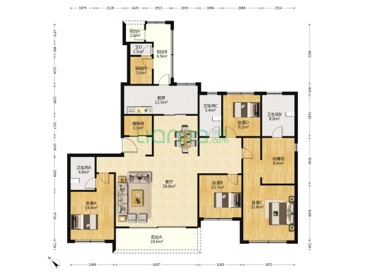 华润置地悦玺 4室1厅4卫 246平方