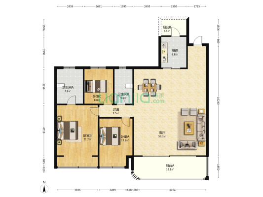 中海天府里领峯 3室1厅2卫 174平方
