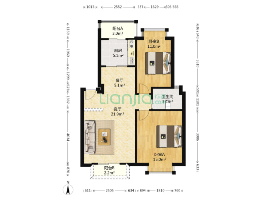 理想小镇 2室2厅1卫 77平方