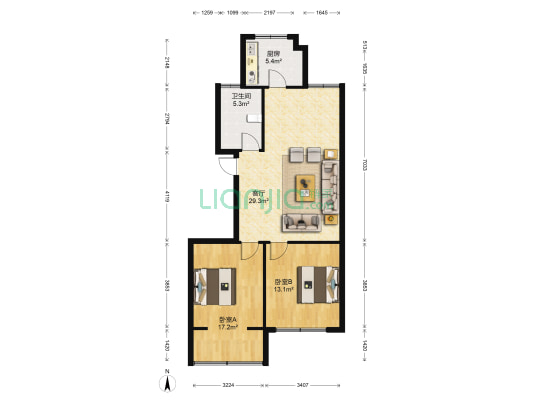 琵琶花园南区 2室1厅1卫 91平方
