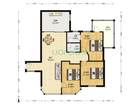 龙泉公寓 3室1厅2卫 133平方