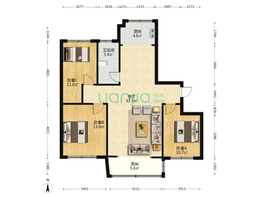 华邦旭馨园C区 3室1厅1卫 126平方