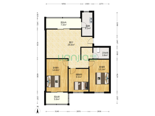 云丽园 2室1厅1卫 108平方