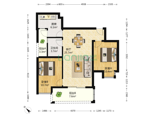 隆诚丽都 2室1厅1卫 79平方