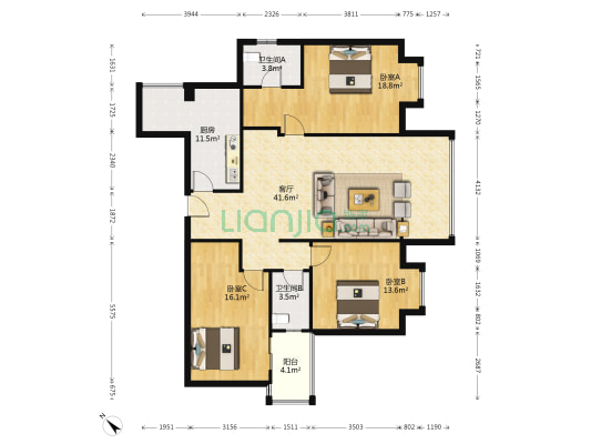 格澜威尔 3室1厅2卫 131平方
