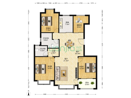 德诚·翰景园 3室2厅2卫 136平方