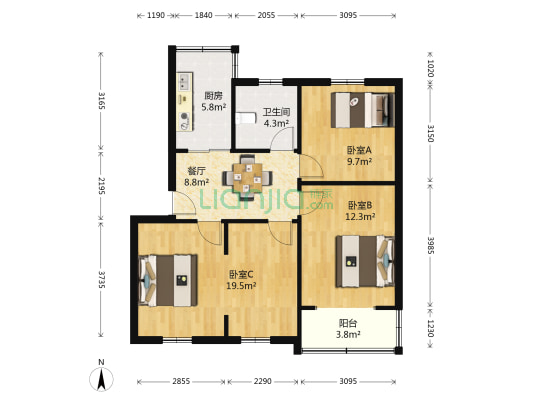 田林九村 3室1厅1卫 76平方