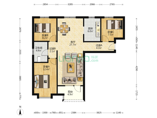 孔雀城运河九里 3室1厅1卫 106平方