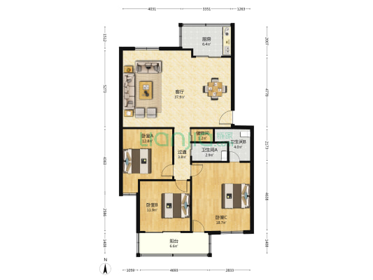 玲珑小区(瓯海区) 3室1厅2卫 125平方