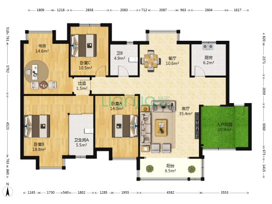 龙晖苑 4室2厅2卫 153平方