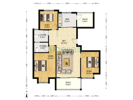 紫桂苑（太仓） 3室1厅2卫 110平方