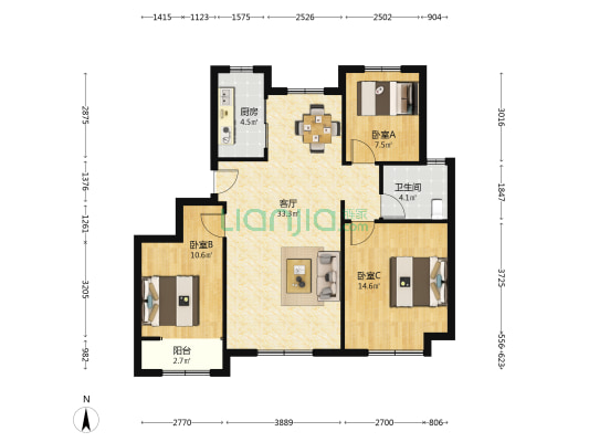 溪悦花园一期 3室1厅1卫 110平方