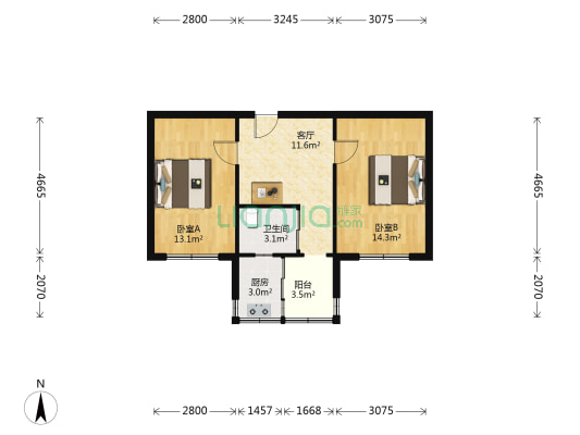国土资源水环所 2室1厅1卫 54平方