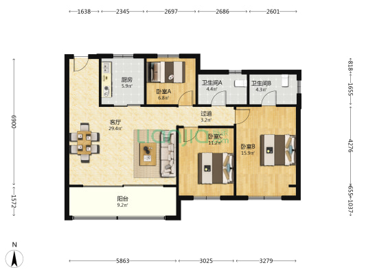 弘阳·云玥美著 3室1厅2卫 118平方