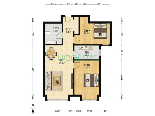 中阳信和水岸 2室1厅1卫 100平方