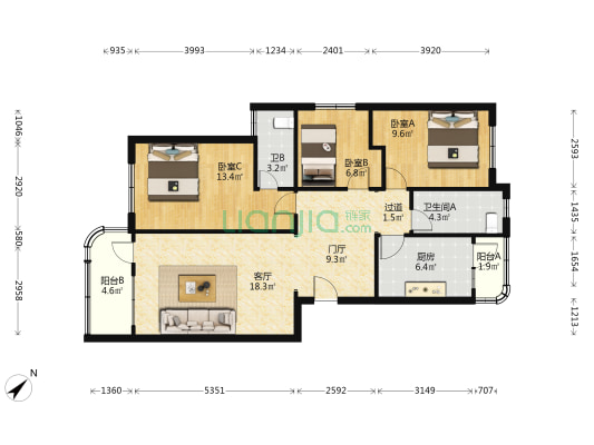 安乐新苑 3室1厅2卫 96平方